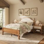 Morden Fort Solid Wood Queen Bed Frame with Headboard and 2 Nightstands,Platform Bed Frame with Knit Upholstered Headboard,Heavy Duty Bed Frame with Wood Slats Support,No Box Spring Needed-Light Brown - Image 9