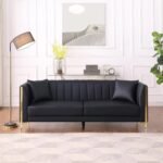 FOTOSOK 78'' Couch Sofa, Black Couches for Living Room, Comfy Sofas Faux Leather Sofa 3 Seater Couches with 2 Throw Pillows and Gold Metal Legs, Deep Seat Sofas for Home, Office (Black) - Image 5