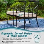 PHI VILLA 7 Piece Outdoor Dining Set with Cushion, 60” Rectangular Metal Dining Table with Umbrella Hole & 6 Cushioned Iron Chairs for Patio, Deck, Yard - Image 5